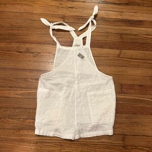 Aerie Coastal Gauzy Cotton Shoulder Tie Shortalls Romper White NWT-Medium